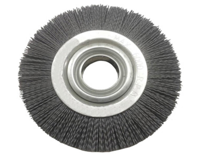 Wheel brushes crimped for burnishing machines, with hole